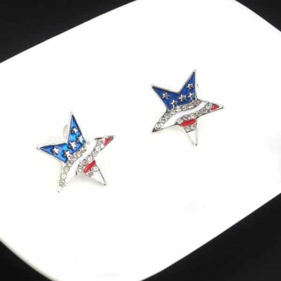 Star Shape American Flag Stud Earrings - Picture 7 of 10